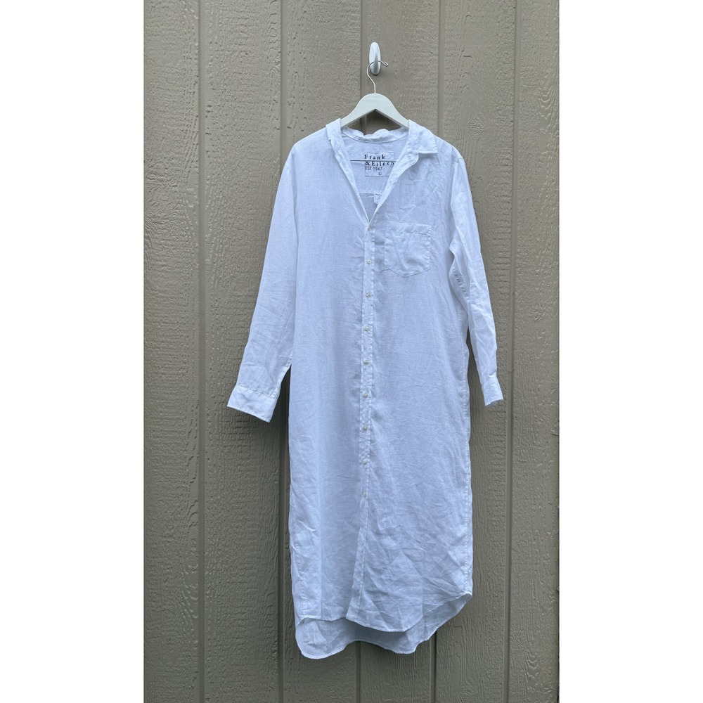 Frank & Eileen Large Rory Shirt Dress Coastal White Linen Button Down